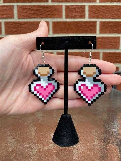 Love Potion Handmade Perler Bead Earrings Pink Accessories Pink Aesthetic Heart Jewelry Kawaii