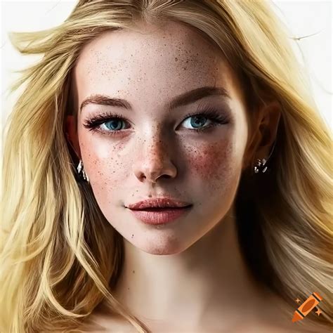Portrait Of A Beautiful Blonde Woman With Freckles On Craiyon