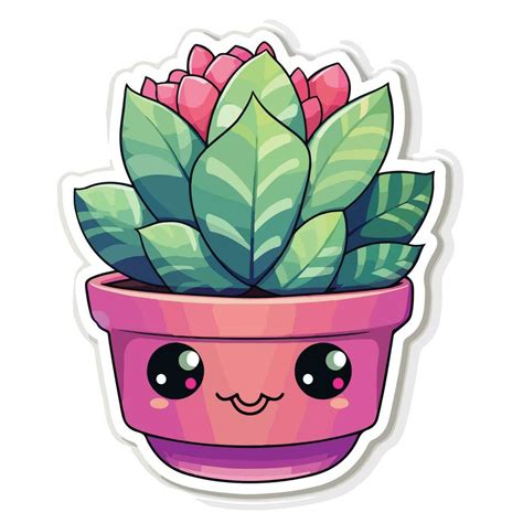 Kawaii Succulent On White Background Vector Sticker 33224725 Vector Art