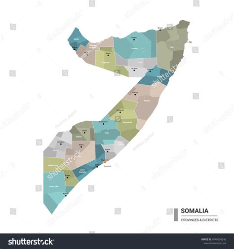 Somalia Higt Detailed Map Subdivisions Administrative Vector Có Sẵn