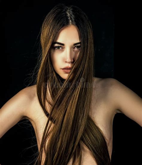 Woman Beauty Hair Salon And Fashion Hairdresser Woman With Stylish Long Hair And Naked Chest