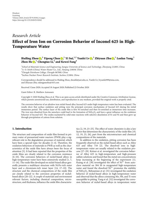 Pdf Effect Of Iron Ion On Corrosion Behavior Of Inconel 625 In High