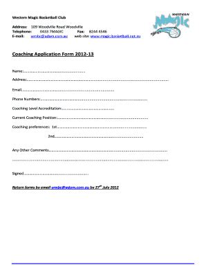 Fillable Online Coaching Application Form Fax Email Print