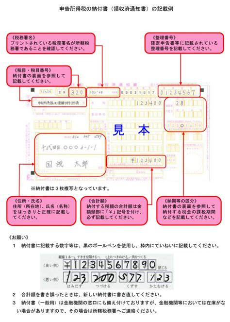 申告所得税の納付書（領収済通知書）の記載例 むかい相続サポートセンター