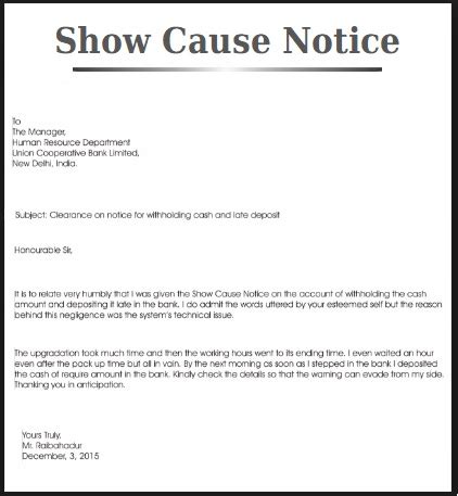 Show Cause Notice Templates 5 Free Word Excel PDF Formats