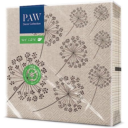 PAW Serviettes De Table Papier 3 Plis 33 X 33 Cm Lot De 20