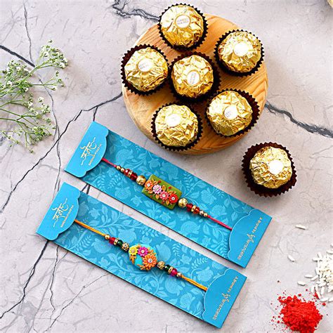 Rectangular And Oval Floral Rakhi Set With 3 Pcs Ferrero Rocher Canada