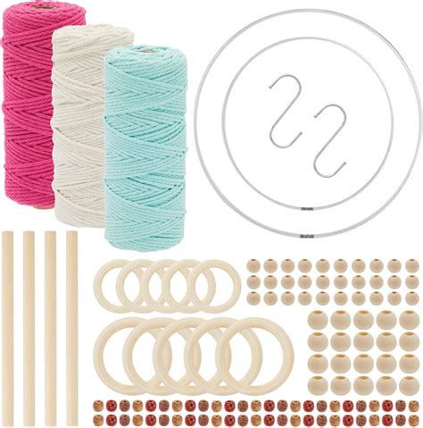 Amazon.com: 121 Piece Macrame Kit for Beginners, 3 Rolls 3mm Cotton Cord, Wood Beads, Rings ...