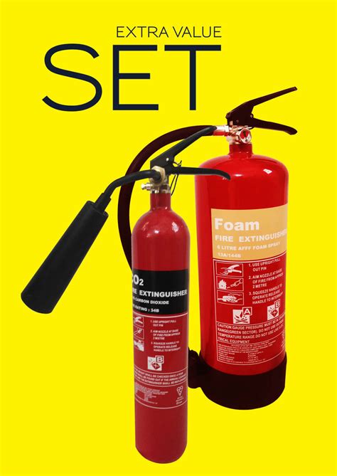 Fire Extinguisher Set 2kg Co2 6ltr Afff Foam Home Office Workplace