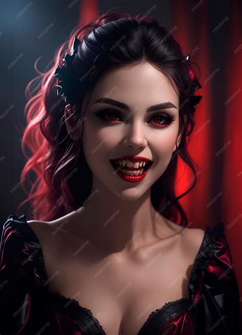 Premium Photo Photo Of A Beautiful Vampire Girl Showing The Fangs Full Body Of A Beautiful