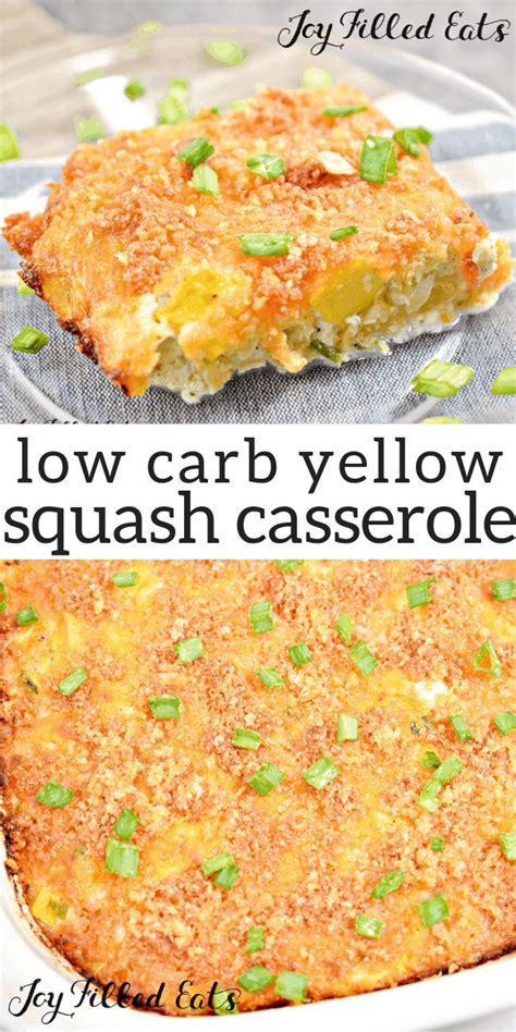 Low Carb Yellow Squash Casserole In A White Dish