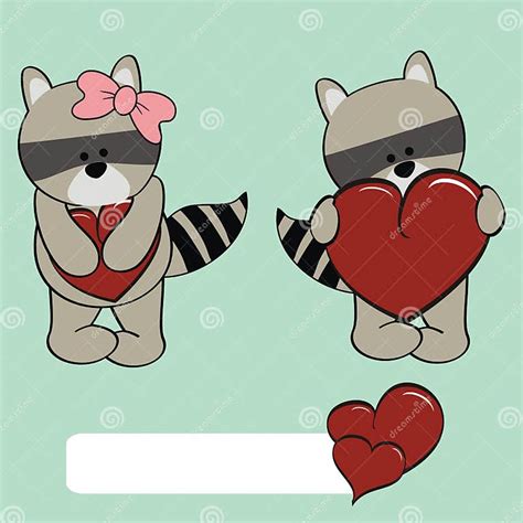 Cute Raccoon Girl And Boy Cartoon Stock Vector Illustration Of