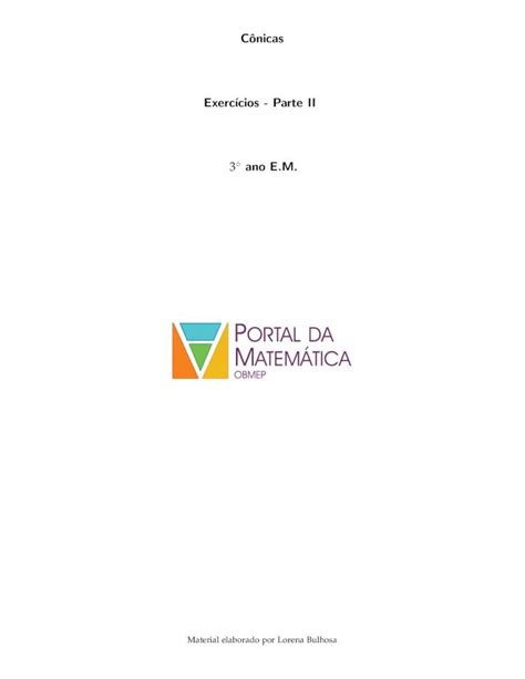 PDF C onicas Exerc cios Parte II 2020 12 4 Conicasˆ Exerc