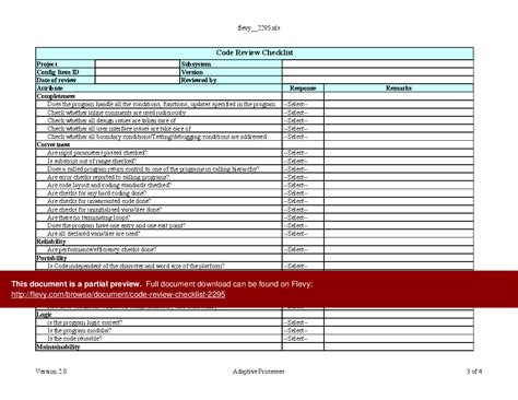 Code Review Checklist Excel Workbook Xls Flevy