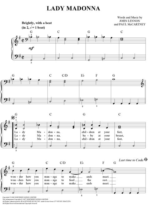 Lady Madonna Sheet Music By The Beatles For Easy Pianovocalchords Sheet Music Now