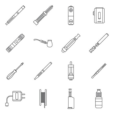 Vape Icons Set Outline Style Vector Art At Vecteezy