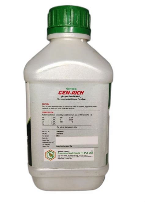 Liquid Bio Tech Grade Genesis Gen Rich Micronutrients Mixture Fertilizer Bottle Packaging Size