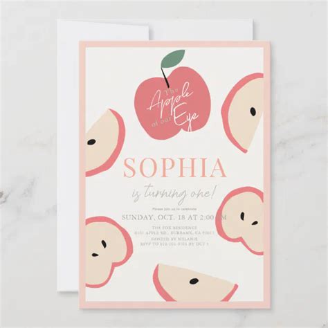 Apple Of Our Eye Pink Girl 1st Birthday Invitation Zazzle