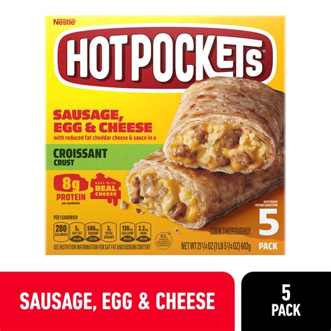 Hot Pockets Frozen Snacks Sausage Egg And Cheese Croissant Crust 5 Sandwiches 21 25 Oz