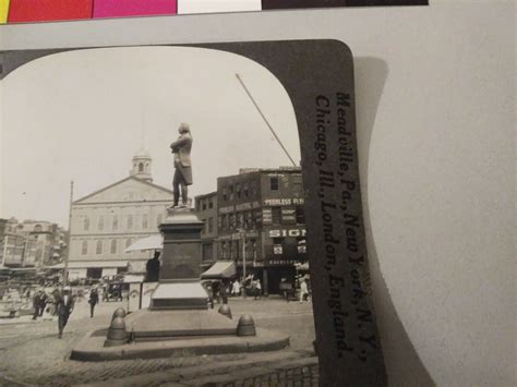 Boston Massachusetts Keystone Stereoview Samuel Adams Monument Faneuil