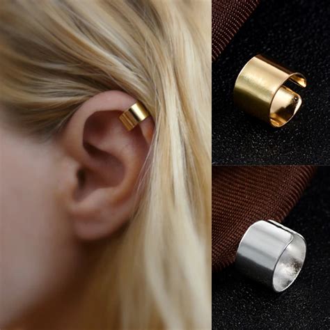 Simple Pierced Ear Cuffs Punk Stainless Steel Gold Silver Color Clip