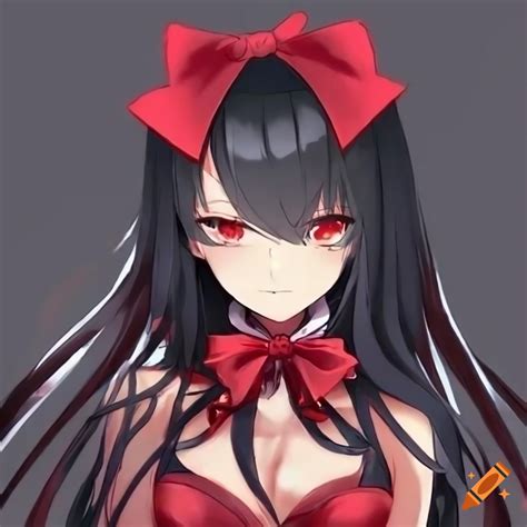 Anime Character With Black Hair And Red Bow