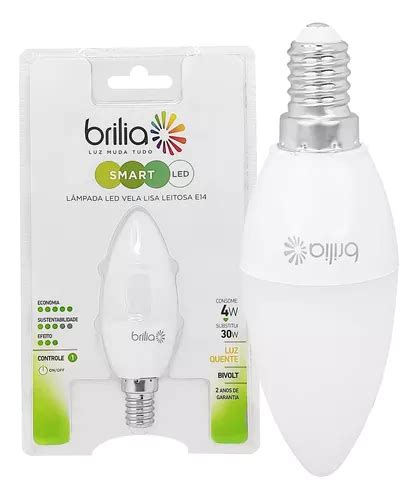 Lâmpada Led Vela Leitosa 4w Bivolt E14 Branco Quente Brilia