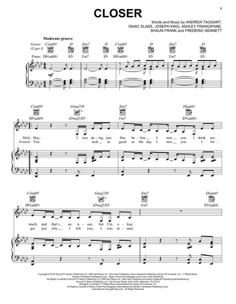 The Chainsmokers Featuring Halsey Closer Sheet Music And Printable