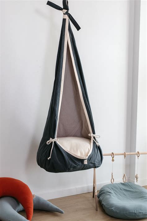 Dark Grey Cocoon Swing For Kids Indoor Fabric Hammock Swing Etsy