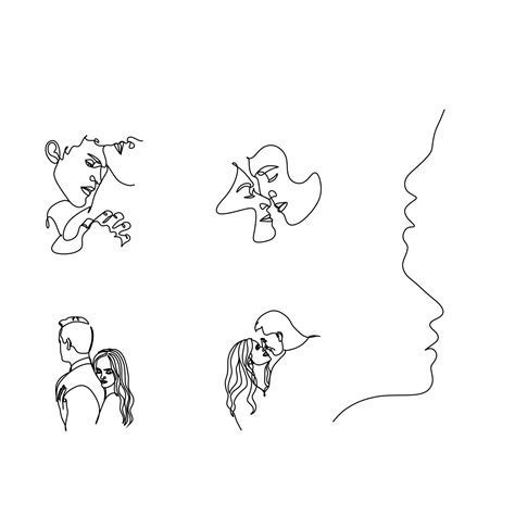 One Line Art Couple Line Art Men And Woman Minimal Face Vector