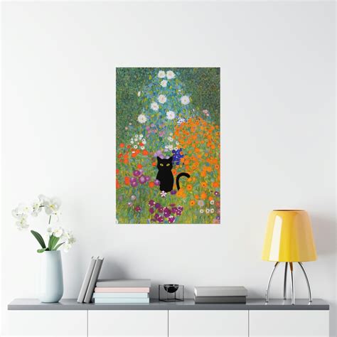 Gustav Klimt Garden Cat Print Klimt Flowers Cat Poster Black - Etsy