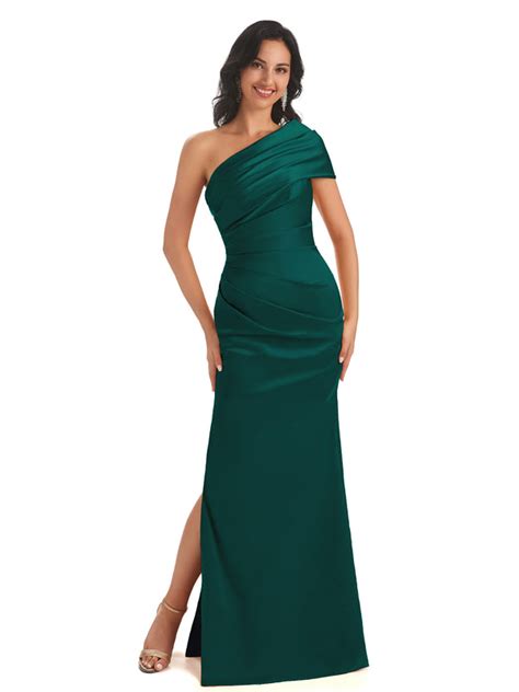 Sexy Soft Satin Side Slit One Shoulder Floor Length Mermaid Bridesmaid