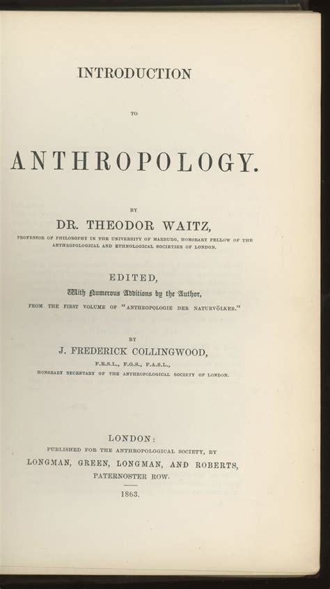 Introduction To Anthropology Theodor Waitz J Frederick Collingwood