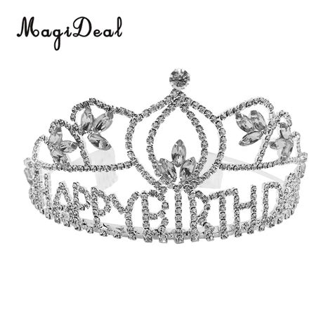 Magideal Delicate Happy Birthday Princess Crown Rhinestone Crystal