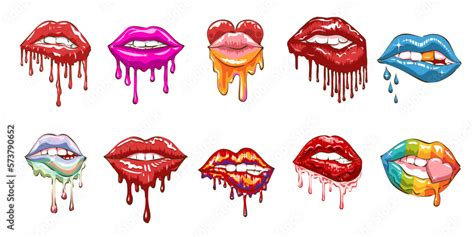 Dripping Lips Vector Set Collection Graphic Clipart Design Stock Vector