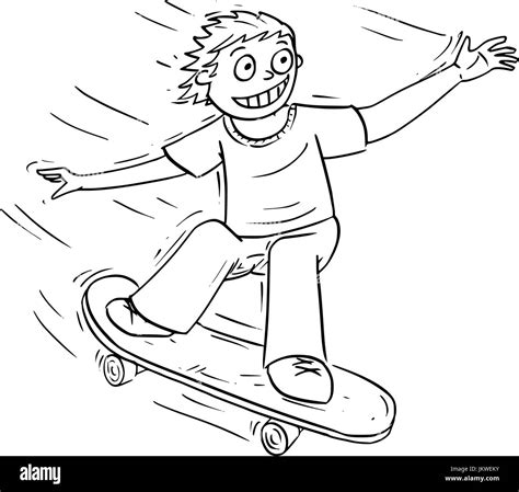 Hand Drawing Cartoon Vector Illustration Of A Boy Riding A Skateboard