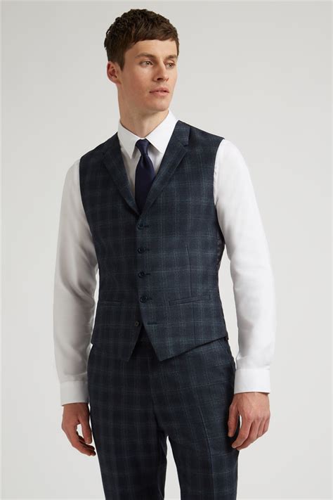 Ted Baker Navy Teal Check Waistcoat