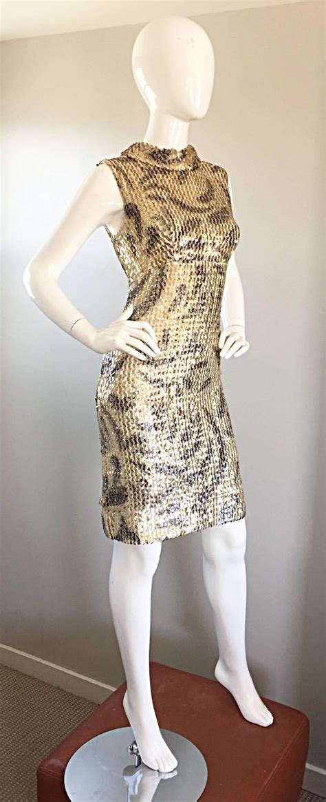 Elinor Gay 1960s Vintage Gold Black Sequin 60s Retro Mod Wiggle Shift Dress For Sale At 1stdibs