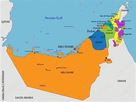 Colorful United Arab Emirates Political Map With Clearly Labeled