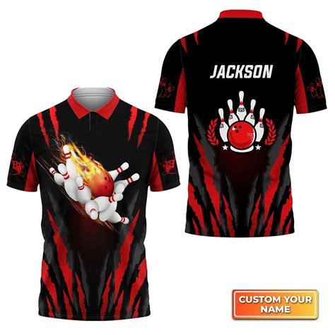 Custom Bowling Polo Shirts For Men And Women Flame Bowling Shirt Custom Black Red Bowling