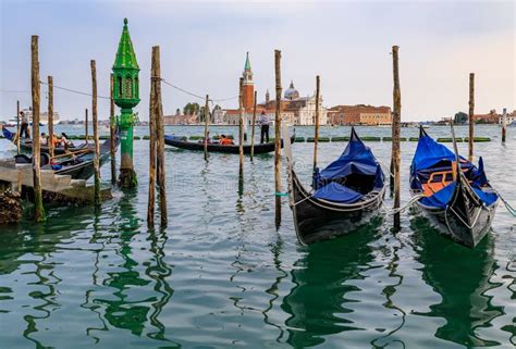 Gondolas Along Grand Canal At St Marco Square With San Giorgio M