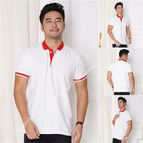 Jual Kaos Polo Unisex Putih Kerah Merah Kaos Kerah Poloshirt Polo