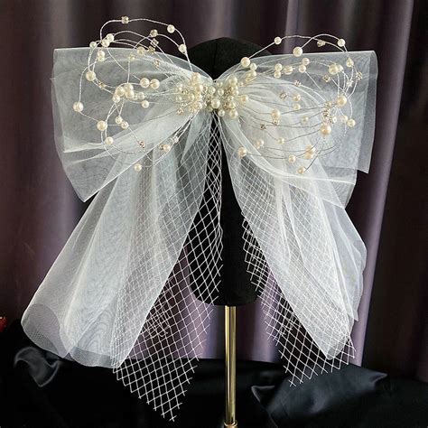 New Women Wedding Veil Bridal Hair Bow Pearls Chain Hair Bow Etsy