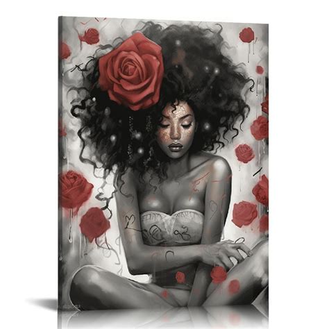 Nawypu African American Canvas Wall Art Black Girl Fashion Print