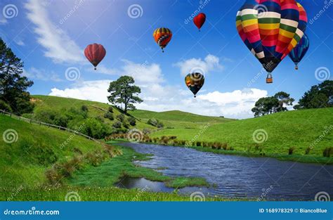 Nature Landscape Hot Air Balloons Festival In Sky Stock Image Image