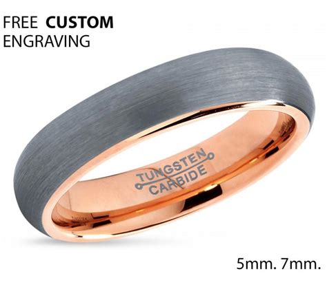 Tungsten Ring Rose Gold Brushed Silver Wedding Band Tungsten Carbide 5mm 18k Tungsten Ring Man