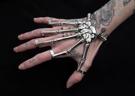 Skeleton Hand Bracelet Unique Gothic Bone Jewelry Silver Etsy