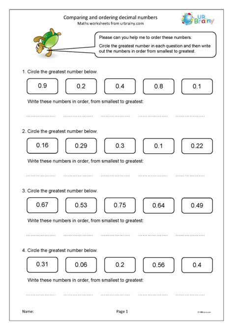 Compare And Order Decimal Worksheets