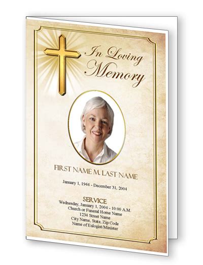 Bright Golden Cross Funeral Program Template Elegant Memorials