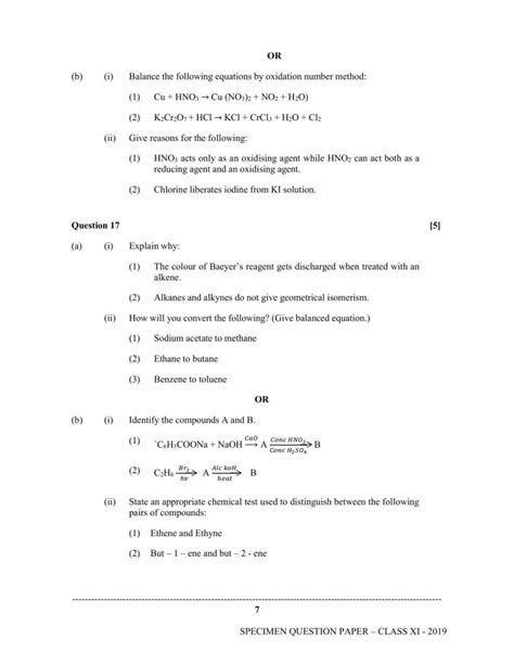 Isc Class 11 Specimen Chemistry Sample Paper Indcareer Schools